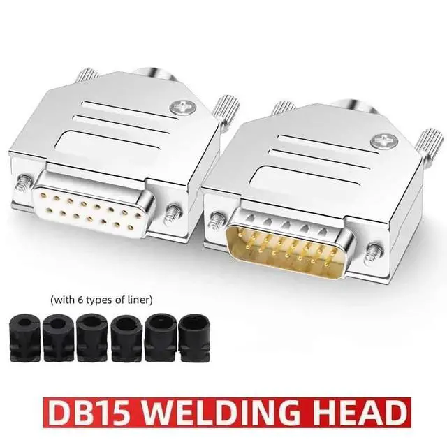Alt view image 2 of 7 - Industrial Metal DB15 Welding Head Plug Male Female 2-Rows 15 Pin Connector D-SUB HDB15 COM Serial Port Soldering Connectors(F)