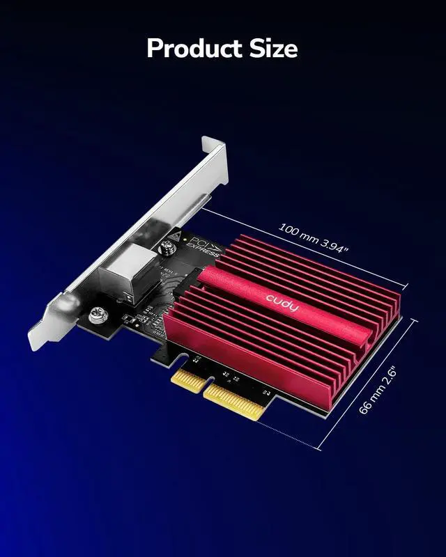 Alt view image 5 of 7 - Cudy 10GB PCIe Network Card, 10G Base-T PCIe Adapter, Flow Control, PCIe to 10 Gigabit Ethernet Adapter, Supports Windows 11/10, WindowsServer 2022 and Linux, Including Network Cable