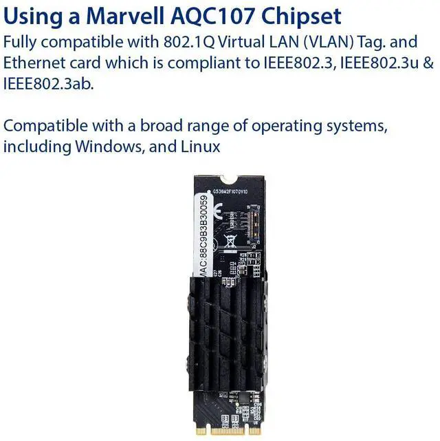 Alt view image 3 of 6 - IO Crest 10 Gigabit M.2 M Key Ethernet Network Expansion Card