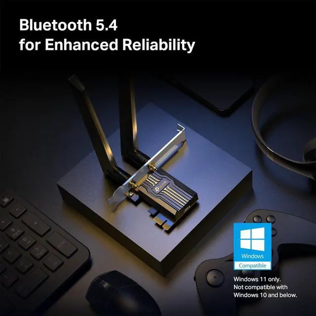 Alt view image 6 of 7 - TP-Link WiFi 7 BE6500 PCIe WiFi Card Archer TBE400E | Tri-Band Network Card for Desktop PC | Bluetooth 5.4| High-Gain Antennas| MLO, WPA3| Supports AMD/Intel Motherboard | Not Compatible w/Windows 10