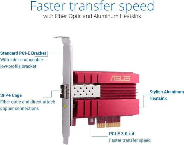 Alt view image 2 of 5 - Asus 10Gbps Gigabit Ethernet PCI Express, Network Adapter PCIe 2.0/3.0 X4 SFP+ Network Card/Ethernet Card Support Fiber Optic (XG-C100F)