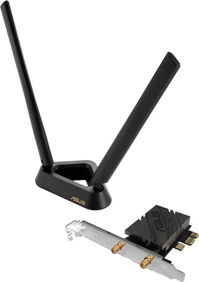 Main image of ASUS PCE-BE92BT WiFi 7 PCI-E Adapter with 2 External Antennas. Supporting 6GHz Band, 320MHz, Bluetooth 5.4, WPA3 Network Security, OFDMA and MU-MIMO, only Compatible with Intel motherboards