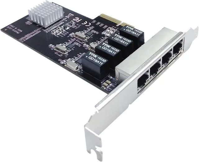 Alt view image 4 of 4 - Vantec 4-Port PCIe Gigabit Ethernet Network Card with Low Profile Bracket 9K Jumbo Frame for PCIe x4/x8/x16 Slot Black/Silver (UGT-PC100GNA)