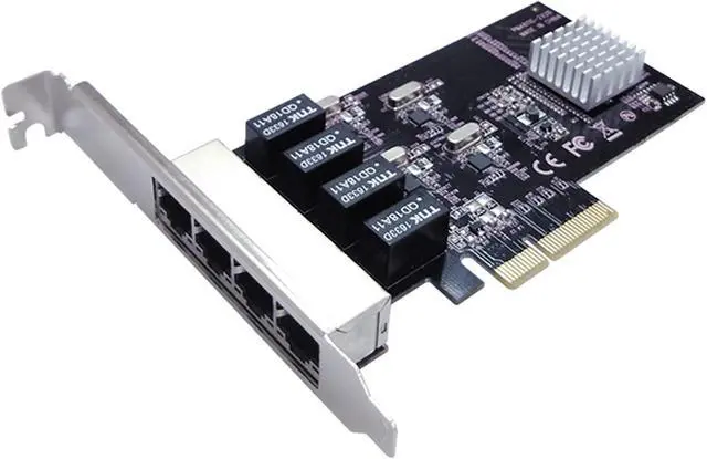 Alt view image 2 of 4 - Vantec 4-Port PCIe Gigabit Ethernet Network Card with Low Profile Bracket 9K Jumbo Frame for PCIe x4/x8/x16 Slot Black/Silver (UGT-PC100GNA)