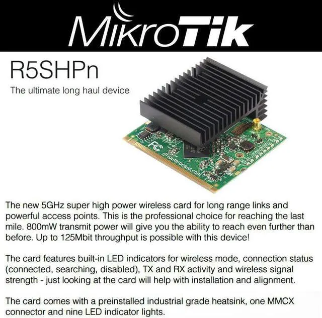 Main image of MikroTik 802.11a/n Super High Power MiniPCI Card with MMCX, R5SHPN (MiniPCI Card with MMCX Connector)