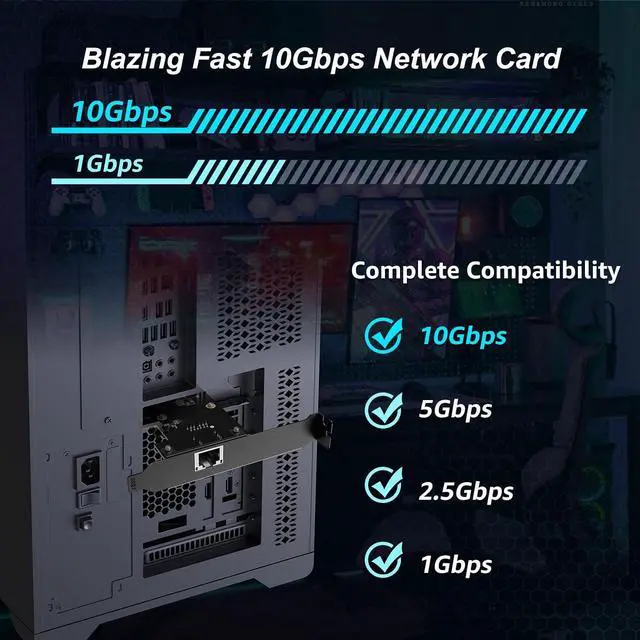 Alt view image 2 of 7 - 10G PCIe Network Card, YuanLey 10G Base-T Ethernet Card with Realtek RTL8127AT Conrtoller, PCIE to 10Gb RJ45 Ethernet Adapter NIC Compatible with PCI Express X1,X4,X8,X16, Support WOL