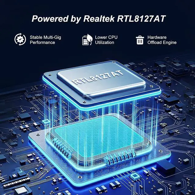 Alt view image 4 of 7 - 10G PCIe Network Card, YuanLey 10G Base-T Ethernet Card with Realtek RTL8127AT Conrtoller, PCIE to 10Gb RJ45 Ethernet Adapter NIC Compatible with PCI Express X1,X4,X8,X16, Support WOL