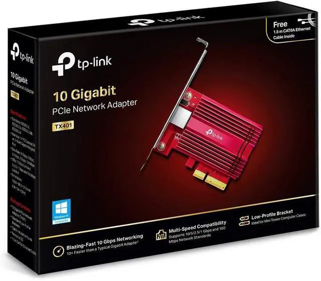Alt view image 6 of 7 - TP-Link TX401 Network Card and Ethernet Adapter 10000 Mbit/s Internal TX401, Internal, Wired, PCI Express, Ethernet, 10000 Mbit/s, Red