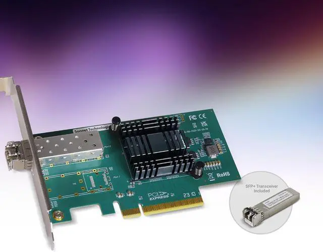 Alt view image 2 of 5 - Sonnet Solo10G SFP+ V2 PCIe Card - Single-Port Optical 10 Gigabit Ethernet PCIe Card with SFP+ Transceiver