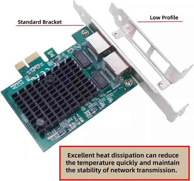 Alt view image 2 of 7 - CY Dual Ports 2500Mbps 2.5Gbps to PCI-E PCI Express 1x GBE Gigabit 1000Mbps Ethernet Network LAN Cable Adapter for Desktop Motherboard