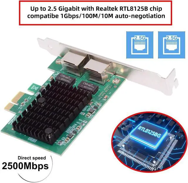 Alt view image 6 of 7 - CY Dual Ports 2500Mbps 2.5Gbps to PCI-E PCI Express 1x GBE Gigabit 1000Mbps Ethernet Network LAN Cable Adapter for Desktop Motherboard