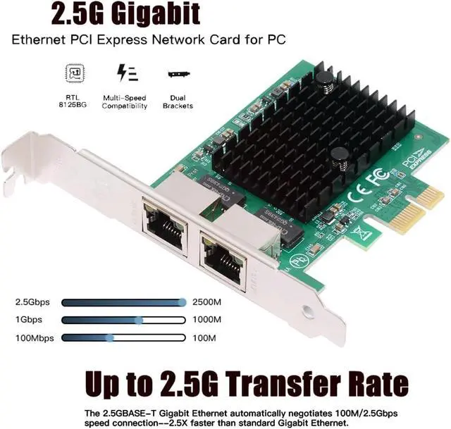Alt view image 7 of 7 - CY Dual Ports 2500Mbps 2.5Gbps to PCI-E PCI Express 1x GBE Gigabit 1000Mbps Ethernet Network LAN Cable Adapter for Desktop Motherboard