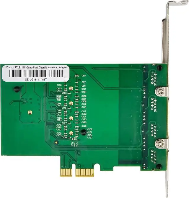 Alt view image 6 of 7 - Inline Quad Gigabit Network Card 4X RJ45 1Gb/s PCIe x1 with Low Profile Bracket 51127B