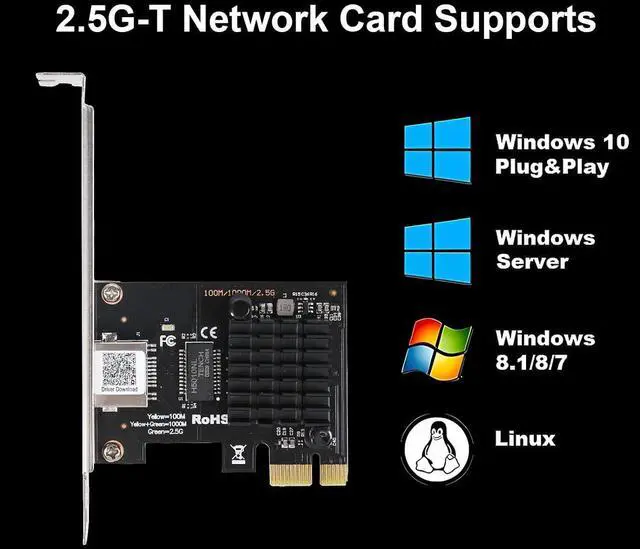 Alt view image 6 of 6 - QSFPTEK 2.5GBase-T PCIe Network Adapter, RTL8125B, 1*RJ45 PCI-E Based Ethernet Network Interface Card, 2.5GBase-T Gigabit NIC with Standard and Low-Profile Brackets Included