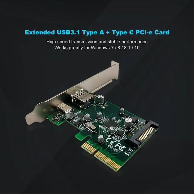 Alt view image 4 of 4 - PCI-E to USB3.1(Type A + Type C) PCI Express Expansion Card USB3.1 Hub Controller Adapter Superspeed 10Gbps Internal 15Pin Power Connector with Asmedia Chipset