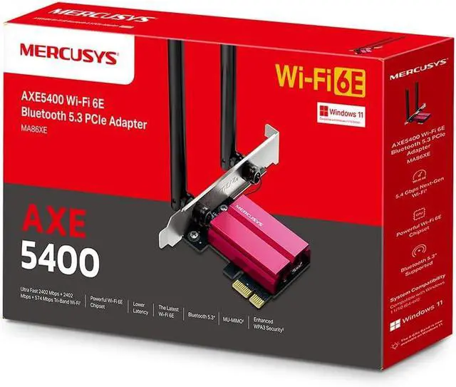 Alt view image 6 of 6 - Mercusys MA86XE Wi-Fi 6E PCIe Network Card AXE5400, Tri-Band Adapter with Bluetooth 5.2, MU-MIMO, OFDMA, WPA3 Encryption Standard, Compatible with Windows 11 and 10