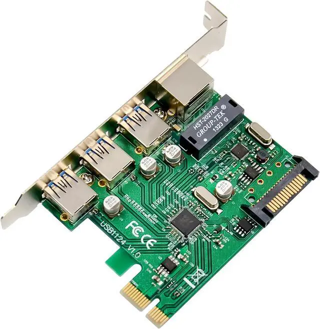 Alt view image 3 of 7 - InLine® Gigabit and USB 3.2 Gen.1 Network Combo Card, 1 x RJ45, 3 x USB-A, PCIe x1, 51125R