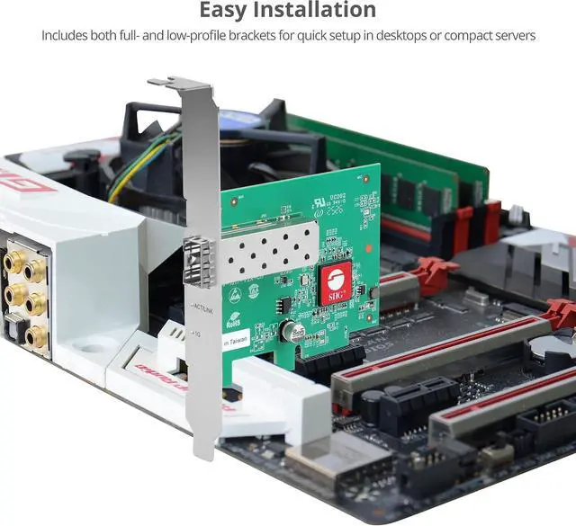 Alt view image 4 of 7 - SIIG Single Port 1G SFP Ethernet Network PCIe Card - 1Gbps - Dual-Profile Design -Gigabit Ethernet - SFP Fiber Network Card - TAA Compliant (CN-GP1411-S1)