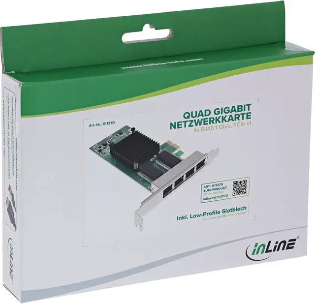 Alt view image 7 of 7 - InLine® Quad Gigabit Network Card, 4X RJ45 1Gb/s, PCIe x1, 51127D