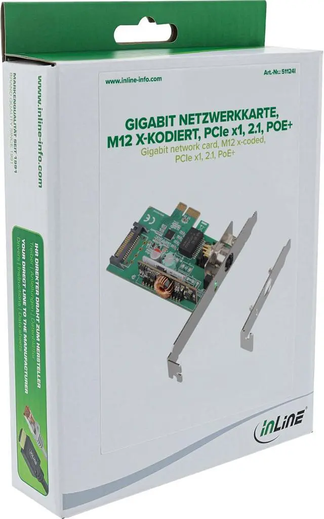 Alt view image 2 of 2 - InLine® Gigabit Network Card M12 x Coded PCIe x1 2.1 PoE+ 51124I