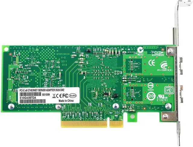 Alt view image 5 of 5 - JMT PCIe2.0 x8 to 2Port SFP+ Network Card 10G Fiber Module Adapter X520-DA2 Support X8 X16