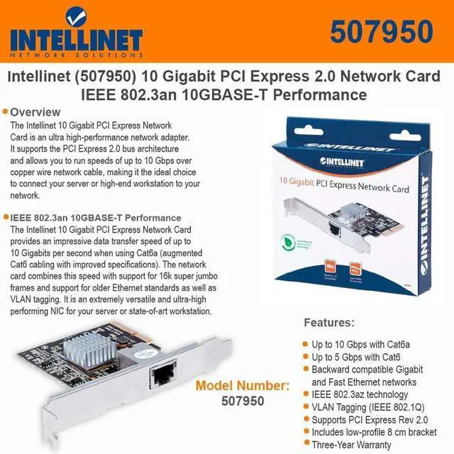 Main image of Intellinet 507950 10 Gigabit PCI Express 2.0 Network Card