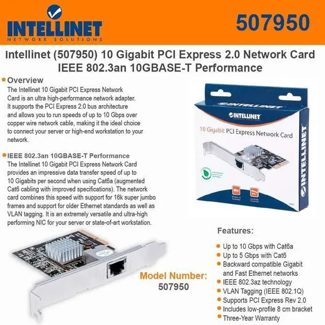 Alt view image 2 of 2 - Intellinet 507950 10 Gigabit PCI Express 2.0 Network Card