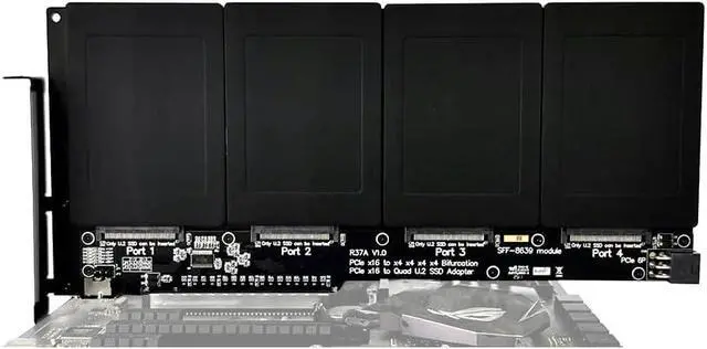 Alt view image 3 of 6 - JMT ADT-R37 PCIe5.0x16 to 4-Port U.2/EDSFF Hard Disk Split Card 4x128Gbps 1 to 4 Expansion Adapter Compatible with Gen3/Gen4/Gen5 (R37A 4.0, to 4* U.2)
