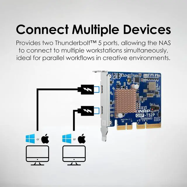 Alt view image 5 of 7 - QNAP Thunderbolt 5 Dual Ports Expansion Card, PCIe Gen4 x4 (QXP-T52P)