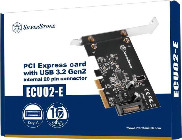 Main image of SilverStone Technology ECU02-E PCI Express Card with USB 3.2 Gen 2 Internal 20 pin Key-A Connector for USB Type-C case Front Port, SST-ECU02-E, TAA Compliant