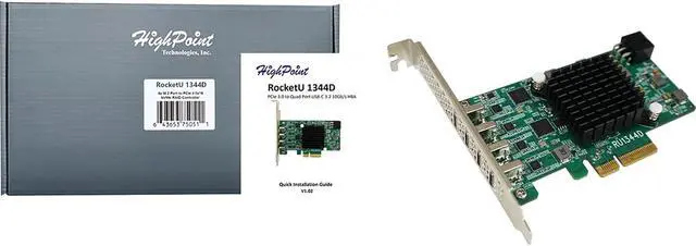 Alt view image 6 of 6 - HighPoint Technologies RocketU 1344D PCIe 3.0 x4 4X 10Gb/s Port USB 3.2 Controller