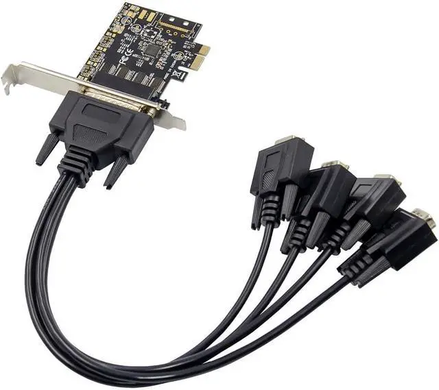 Alt view image 2 of 3 - X-MEDIA XM-PEX-4S PCI-E 4-Port DB9 Serial/RS232 PCI Express (PCIe x1) Controller Card with Break-Out Cable | ASIX AX99100 Chipset | 16C450/16C550/16C650/16C750/16C950 UART