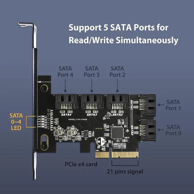 Alt view image 2 of 6 - Vantec 5-Port SATA III 6Gbps PCIe x4 Host Card (UGT-ST655) for Desktop, Windows 10/11 and Linux