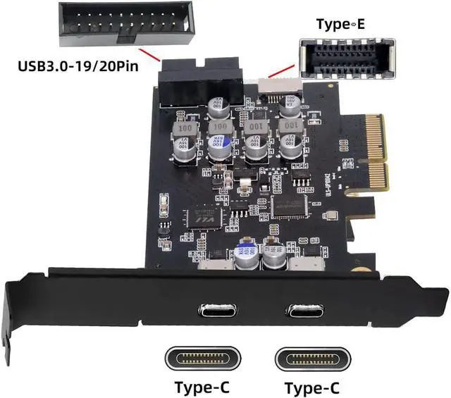 Alt view image 2 of 7 - 10Gbps Type-E USB 3.1 Front Panel Socket & USB3.0 19Pin/20Pin & Dual Type-C USB-C to PCI-E Express Card Adapter ASM3142 VL822