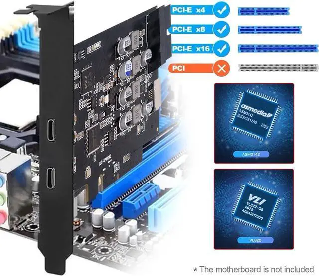 Alt view image 7 of 7 - 10Gbps Type-E USB 3.1 Front Panel Socket & USB3.0 19Pin/20Pin & Dual Type-C USB-C to PCI-E Express Card Adapter ASM3142 VL822