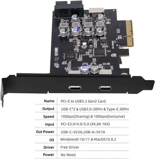 Alt view image 6 of 7 - 10Gbps Type-E USB 3.1 Front Panel Socket & USB3.0 19Pin/20Pin & Dual Type-C USB-C to PCI-E Express Card Adapter ASM3142 VL822