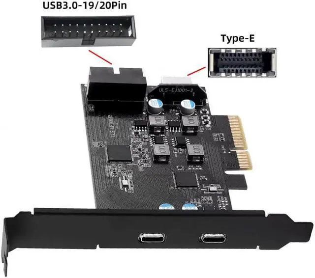 Alt view image 2 of 7 - CY Card Type-E USB 3.1 Front Panel Socket & USB3.0 19Pin/20Pin & Dual Type-C USB-C to PCI-E Express Card Adapter ASM3142 VL822