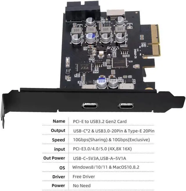 Alt view image 6 of 7 - CY Card Type-E USB 3.1 Front Panel Socket & USB3.0 19Pin/20Pin & Dual Type-C USB-C to PCI-E Express Card Adapter ASM3142 VL822