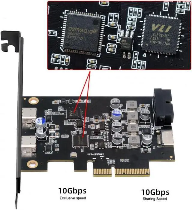 Alt view image 3 of 7 - CY Card Type-E USB 3.1 Front Panel Socket & USB3.0 19Pin/20Pin & Dual Type-C USB-C to PCI-E Express Card Adapter ASM3142 VL822