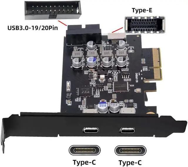 Alt view image 3 of 7 - Xiwai PCI-E Express Card to Type-E USB 3.1 Front Panel Socket & USB3.0 19Pin/20Pin & Dual USB-C Type-C Expainsion Adapter ASM3142 VL822