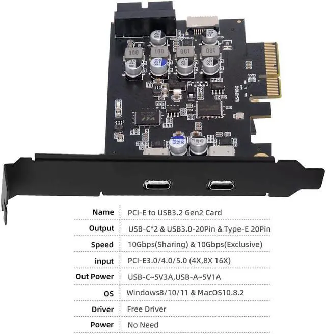 Alt view image 6 of 7 - Xiwai PCI-E Express Card to Type-E USB 3.1 Front Panel Socket & USB3.0 19Pin/20Pin & Dual USB-C Type-C Expainsion Adapter ASM3142 VL822