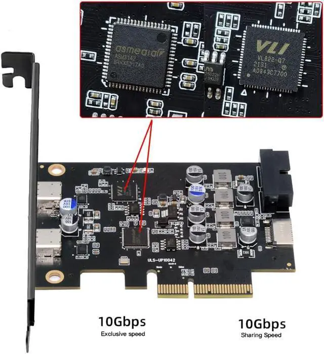 Alt view image 4 of 7 - Xiwai PCI-E Express Card to Type-E USB 3.1 Front Panel Socket & USB3.0 19Pin/20Pin & Dual USB-C Type-C Expainsion Adapter ASM3142 VL822