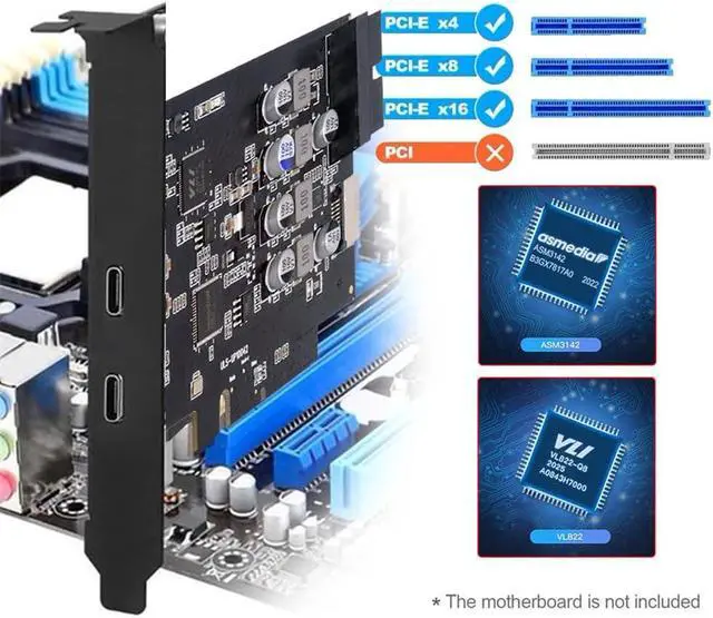 Alt view image 7 of 7 - Xiwai PCI-E Express Card to Type-E USB 3.1 Front Panel Socket & USB3.0 19Pin/20Pin & Dual USB-C Type-C Expainsion Adapter ASM3142 VL822
