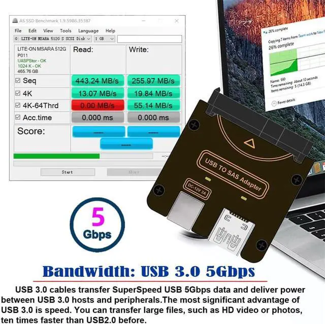 Alt view image 6 of 7 - Xiwai SAS SFF-8482 29Pin to USB 3.0 5Gbps Raid Hard Disk Drive Adapter with Chipset and Power Port (12V/3A Power Supply)