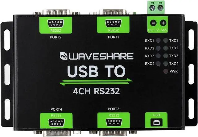 Main image of waveshare Industrial Isolated USB to 4CH RS232 Converter (DB9 Male Interface), Adopts Original FT4232HL Chip, Features High-Speed&Stable Communication, Compatible with Mac/Linux/Android/Windows, etc