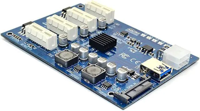 Alt view image 3 of 7 - PCI-E X1 to 4PCI-E X16 Expansion Kit 1 to 4 Port PCI Express Switch Multiplier Hub 6Pin Sata USB Riser Card for BTC Miner-GOLDEN BLUE
