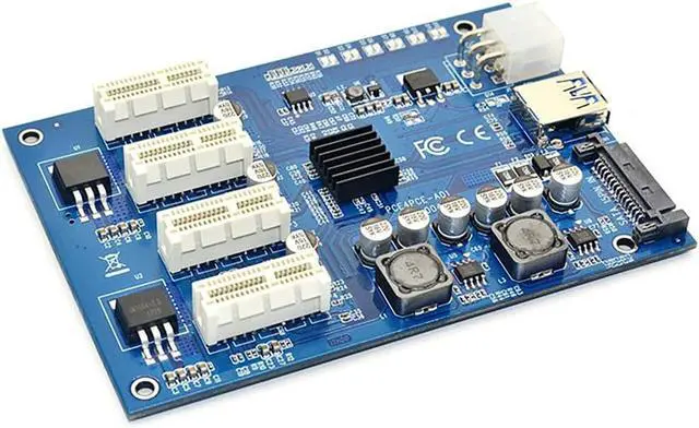 Alt view image 2 of 7 - PCI-E X1 to 4PCI-E X16 Expansion Kit 1 to 4 Port PCI Express Switch Multiplier Hub 6Pin Sata USB Riser Card for BTC Miner-GOLDEN BLUE