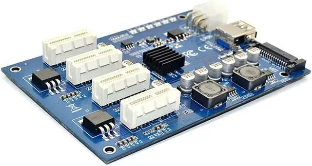 Alt view image 5 of 7 - PCI-E X1 to 4PCI-E X16 Expansion Kit 1 to 4 Port PCI Express Switch Multiplier Hub 6Pin Sata USB Riser Card for BTC Miner-GOLDEN BLUE