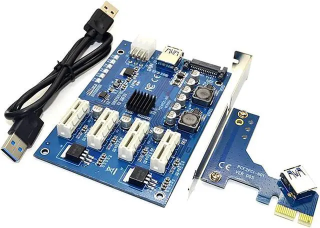 Alt view image 6 of 7 - PCI-E X1 to 4PCI-E X16 Expansion Kit 1 to 4 Port PCI Express Switch Multiplier Hub 6Pin Sata USB Riser Card for BTC Miner-GOLDEN BLUE