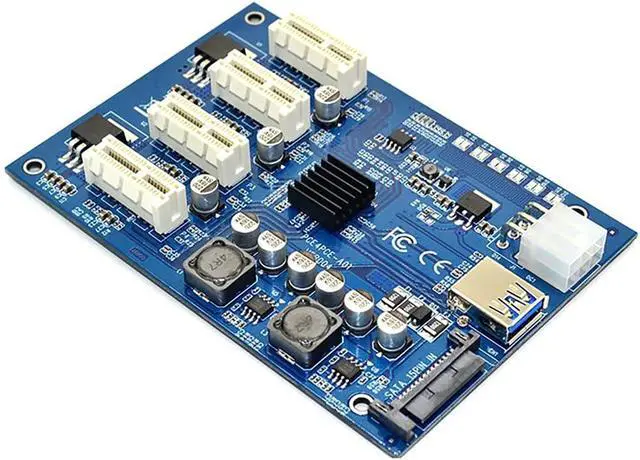 Alt view image 4 of 7 - PCI-E X1 to 4PCI-E X16 Expansion Kit 1 to 4 Port PCI Express Switch Multiplier Hub 6Pin Sata USB Riser Card for BTC Miner-GOLDEN BLUE